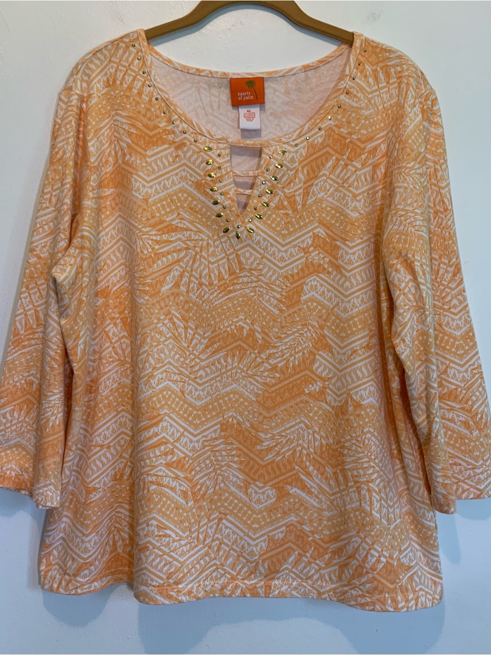 Hearts of Palm Geo Gold Studded Top XL Apricot Orange